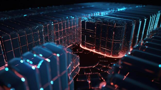 3d illustration of abstract technology background. Sci-fi concept.3D rendering of abstract technology concept. Futuristic cyberspace background,Abstract 3d rendering of data processing photo