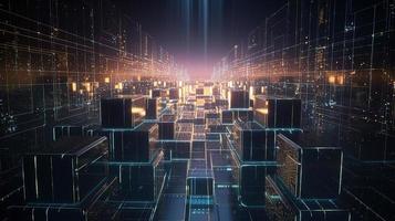 3d illustration of abstract technology background. Sci-fi concept.3D rendering of abstract technology concept. Futuristic cyberspace background,Abstract 3d rendering of data processing photo