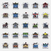 icono conjunto de edificio. edificio elementos. íconos en mbe estilo. bueno para huellas dactilares, web, carteles, logo, sitio plan, mapa, infografía, etc. vector