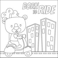 Cute little animal riding scooter, funny animal cartoon,vector illustration. Childish design for kids activity colouring book or page. vector