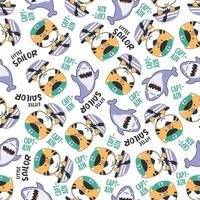 Seamless pattern with cute little animal the sailor, Cute Marine pattern for fabric, baby clothes, background, textile, wrapping paper and other decoration vector