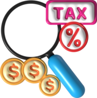 illustration 3D. Search for tax and financial information. png