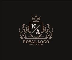 Initial NA Letter Lion Royal Luxury Logo template in vector art for Restaurant, Royalty, Boutique, Cafe, Hotel, Heraldic, Jewelry, Fashion and other vector illustration.