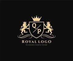 Initial QP Letter Lion Royal Luxury Heraldic,Crest Logo template in vector art for Restaurant, Royalty, Boutique, Cafe, Hotel, Heraldic, Jewelry, Fashion and other vector illustration.