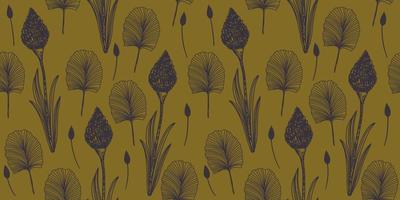 Japanese style pattern with linear burdock and Celosia flower vector