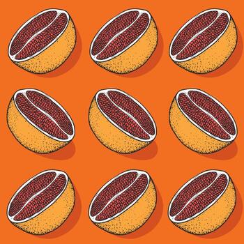 Pattern with grapefruit halves on orange background vector