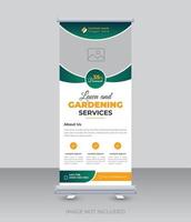 Lawn and gardening service roll up banner design, tree and gardening poster leaflet rack card flyer template vector