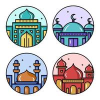 Vector illustration of cute mosque simple logo and badge