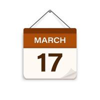 March 17, Calendar icon with shadow. Day, month. Meeting appointment time. Event schedule date. Flat vector illustration.