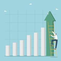 Financial and economic growth, growth in sales and profits due to increased consumer demand, the rapid pace development of business and production, a man climbs the ladder to the top of the graph. vector