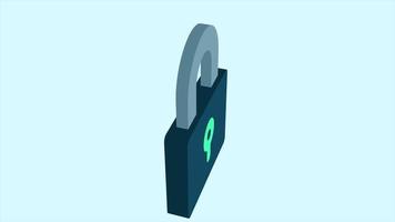 Digital computer protection with padlock. Lock 3d icon. Padlock sign. Padlock symbol. Seamless and looped rotate 3d animation video