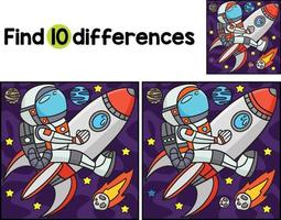 Astronaut with Rocket Ship Find The Differences vector