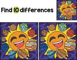 Happy Sun and Solar System Find The Differences vector