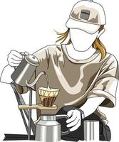 camping girl is pouring coffee vector design