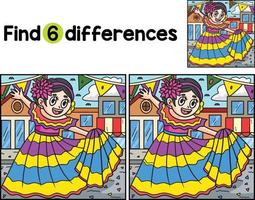 Cinco de Mayo Girl Dancing Find The Differences vector