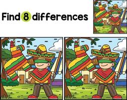 Cinco de Mayo Boy and Pinata Find The Differences vector