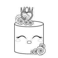 Decorative Celebration Cake with Mom and Roses Coloring Page vector