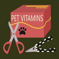 A set of elements for animals, cats, dogs, vitamins, scissors for wool, scissors for claws. vector