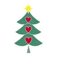 Christmas tree with three hearts. Original Christmas tree design in vintage style. vector