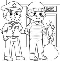 Police Man Arresting a Thief Coloring Page vector