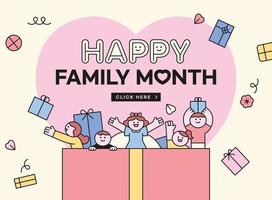 Family month event. Children and presents pop out of a large gift box. banner template. vector
