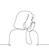 shocked woman covered her open mouth with her hand - one line drawing vector. concept surprise, shock vector