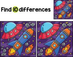 UFO Rocket Ship in Space Find The Differences vector