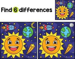 Happy Sun in Space Find The Differences vector