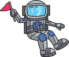 Astronaut Holding a Flag Cartoon Colored Clipart vector