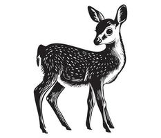 illustration of young deer, Baby deer icon Black and white vector