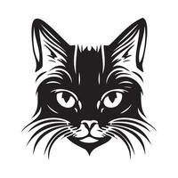 gato rostro, siluetas gato cara svg, negro y blanco gato vector