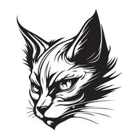 gato rostro, siluetas gato cara svg, negro y blanco gato vector