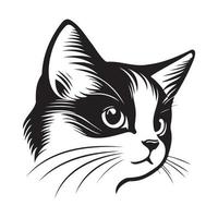 gato rostro, siluetas gato cara svg, negro y blanco gato vector