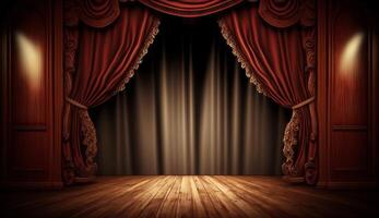 classic maroon curtains with light descended onto the center of the stage. photo