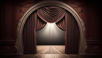 classic maroon curtains with light descended onto the center of the stage. photo