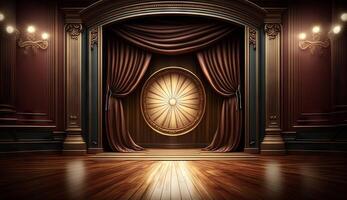 classic maroon curtains with light descended onto the center of the stage. photo