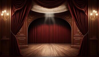 classic maroon curtains with light descended onto the center of the stage. photo