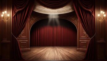 classic maroon curtains with light descended onto the center of the stage. photo