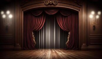 classic maroon curtains with light descended onto the center of the stage. photo