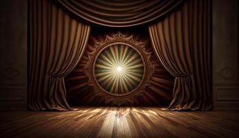 classic maroon curtains with light descended onto the center of the stage. photo