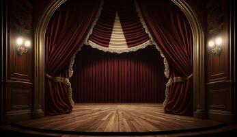 classic maroon curtains with light descended onto the center of the stage. photo