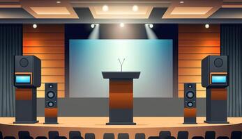 Stage of conference hall, presentation and concert scene. photo