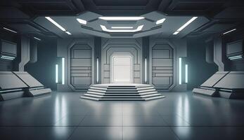 Futuristic interior with empty stage. Modern Future background. photo