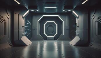 Futuristic interior with empty stage. Modern Future background. photo
