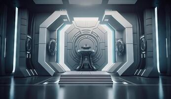 Futuristic interior with empty stage. Modern Future background. photo