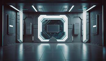 Futuristic interior with empty stage. Modern Future background. photo