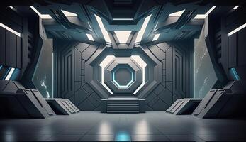 Futuristic interior with empty stage. Modern Future background. photo
