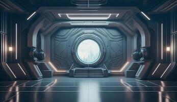 Futuristic interior with empty stage. Modern Future background. photo