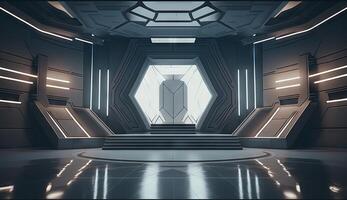 Futuristic interior with empty stage. Modern Future background. photo