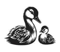 Duck With Duckling, Mom and baby duck, Duck swimming in the lake illustration vector